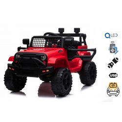 OFF ROAD Elektro-Aufsitzwagen mit Hinterradantrieb, Rot, 12-V-Batterie, hohes Fahrgestell, breiter Sitz, hängende Achsen, 2,4-GHz-Fernbedienung, MP3-Player mit USB , LED-Leuchten