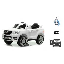 Elektroauto Kinder  Mercedes-Benz ML 350, Elektrofahrzeug, Weiss, Originallizenz, Batteriebetrieb, Öfnungstüren, Sitz aus Kunststoff, 2x Motor, 12V-Batterie, 2,4-GHz-Fernbedienung, Smooth Start, Dämpfung