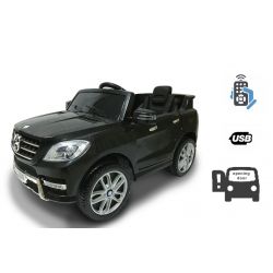 Kinder-Elektroauto Mercedes-Benz ML 350, Elektrofahrzeug schwarz, original lizenziert, batteriebetrieben, Öffnende Türen, Sitz aus Kunststoff, 2x Motor, 12-V-Batterie, 2,4-GHz-Fernbedienung, weicher Start, Dämpfung