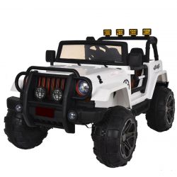 Kinder-Elektroauto OFFROAD XXL 4x4, weiß, 12V-Batterie, hohes Fahrgestell, Doppelsitz aus Kunstleder, EVA-Räder, Aufhängungsachse, 2,4 GHz Fernbedienung, MP3-Player mit USB / SD-Eingang, LED-Leuchten