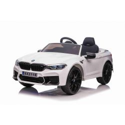 Kinder-Elektroauto BMW M5, weiß, Originallizenz, 24V Batterie, mit öffnenden Türen, 2,4-GHz-Fernbedienung, weiche EVA-Räder, LED-Leuchten, Sanftanlauf, MP3-Player mit USB-Eingang