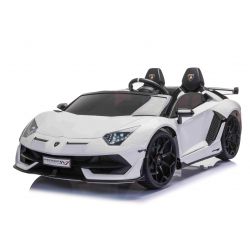  Elektroauto für Kinder Lamborghini Aventador 12V für zwei Benutzer, weiss, vertikal öffnende Türen, 2 x 12V Motor, 12V Batterie, 2,4 GHz Fernbedienung, weiche EVA-Räder, Federung, Sanftanlauf, MP3-Player mit USB, Original lizenziert