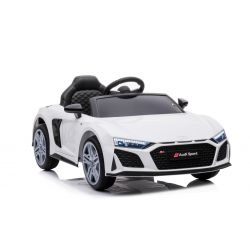 Kinder-Elektroauto Audi R8 Spyder - NEUER Typ, Weiß, Originallizenz, Batteriebetrieben, Öffnende Türen, Kunststoffsitz, 2x 25W Motor, 12V Batterie, 2,4 Ghz Fernbedienung, Sanftanlauf, MP3-Spieler