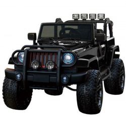 Kinder-Elektroauto OFFROAD XXL 4x4, schwarz, 12V-Batterie, hohes Fahrgestell, Doppelsitz aus Kunstleder, EVA-Räder, Aufhängungsachse, 2,4 GHz Fernbedienung, MP3-Player mit USB / SD-Eingang, LED-Leuchten