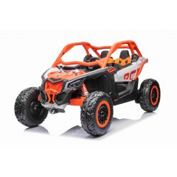 Elektro-Aufsitzauto Can-am Maverick, orange, Zweisitzer, Vorder- und Hinterradfederung, 2,4-GHz-Fernbedienung, tragbarer Akku, 4 x 35-W-Motoren, EVA-Räder, verstellbarer Fahrersitz, MP3-Player mit USB/SD-Eingang, lizenziert