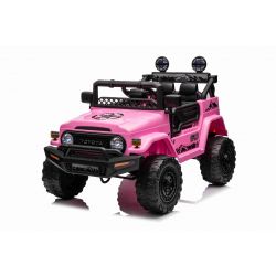 Elektrisches Aufsitzauto TOYOTA FJ CRUISER mit Hinterradantrieb, Rosa, 12-V-Batterie, hohes Fahrgestell, breiter Sitz, Hinterachsfederung, LED-Leuchten, 2,4-GHz-Fernbedienung, MP3-Player mit USB/AUX-Eingang, lizenziert