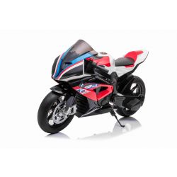 Kinder-Elektromotorrad BMW HP4 RACE 12V, lizenziert, rot, 12V Batterie, EVA-Soft-Räder, 2 x 35W Motoren, Radaufhängung, Metallrahmen, Metallgabel, Hilfsräder