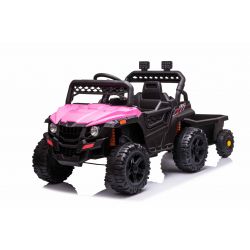 Kinder Elektroauto 12V RSX SMALL mit Anhänger, Pink, Hinterradantrieb, Elektroauto für kinder mit 2,4 GHz Fernbedienung, MP3/USB/Aux-Eingang, LED-Leuchten, Elektrofahrzeug kinder ab 3 bis 7 jahre