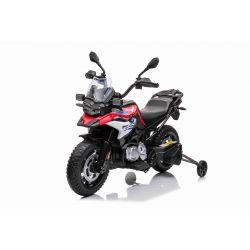 Elektromotorbike BMW F850 GS, lizenziert, 12 -V -Akku, EVA -Softräder, 2 x 35 W Motoren, LED -Leuchten, Hilfsräder, MP3 -Player mit USB/Aux -Eingang, rot