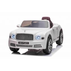 Kinder-Elektroauto Bentley Mulsanne, 12V, weiß, Kunstledersitz, 2,4 GHz Fernbedienung, Eva-Räder, USB/Aux-Eingang, Bluetooth, Allradfederung, 12V/7Ah Batterie, LED-Leuchten, weiche EVA-Räder, 2 X 35W Motor, ORIGINAL-Lizenz