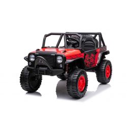 Kinder-Elektroauto Raptor XXL 24V, rot, 4 x 50W Motoren, EVA-Räder, elektrische Bremse, Doppelsitze aus Kunstleder, Aufhängungsachsen, MP3-Player, USB, AUX-Eingang, LED-Leuchten