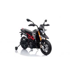 Elektromotorrad APRILIA DORSODURO 900, lizenziert, 12-V-Batterie, EVA-Weichräder, 2 x 18-W-Motoren, Federung, Metallrahmen, Metallgabel, Zusatzräder, Grau