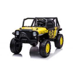 Electric ride-on car Raptor XXL 24V, yellow, 4 x 50 W Engines, EVA wheels, Electric brake, Double leather seats, Suspension axles, MP3 Player, USB, AUX input, LED Lights