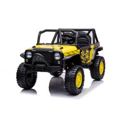 Kinder-Elektroauto Raptor XXL 24V, gelb, 4 x 50W Motoren, EVA-Räder, elektrische Bremse, Doppelsitze aus Kunstleder, Aufhängungsachsen, MP3-Player, USB, AUX-Eingang, LED-Leuchten