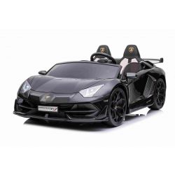  Elektroauto für Kinder Lamborghini Aventador 12V für zwei Benutzer, schwarz, vertikal öffnende Türen, 2 x 12V Motor, 12V Batterie, 2,4 GHz Fernbedienung, weiche EVA-Räder, Federung, Sanftanlauf, MP3-Player mit USB, Original lizenziert