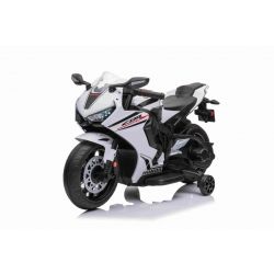 Kinder-Elektromotorrad HONDA CBR 1000RR, lizenziert, 12V-Batterie, Kunstledersitz, Kunststoffräder, 30W-Motor, LED-Beleuchtung, solider Rahmen, Hilfsräder, weiß