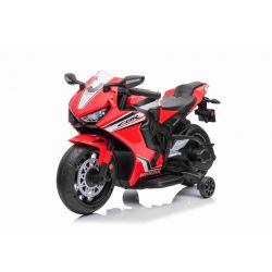 Kinder-Elektromotorrad HONDA CBR 1000RR, lizenziert, 12V-Batterie, Kunstledersitz, Kunststoffräder, 30W-Motor, LED-Beleuchtung, solider Rahmen, Hilfsräder, rot