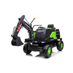 Elektrischer Bagger für Kinder Volvo Excavator 12V mit Baggerschaufel vorne, Einsitzer, grün, weicher Kunstledersitz, MP3-Player mit USB/TF/AUX-Eingang, Heckantrieb, 2 x 35W Motor, EVA-Räder, 12V/14Ah Akku, lizenziert