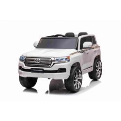 Kinder-Elektroauto Toyota Landcruiser 12V, WEISS, Kunstledersitz, 12V/7AH-Akku, Öffnende Türen, 2 x 35W-Motor, 2.4GHz-Fernbedienung, weiche EVA-Räder, Federung, Sanftanlauf, MP3-Player mit USB-/AUX-Eingang, lizenziert