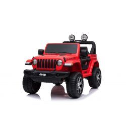 Elektroauto für Kinder JEEP Wrangler, Rot, Doppelsitz aus Kunstleder, Radio mit Bluetooth- und USB-Eingang, Allradantrieb, 12V10Ah-Batterie, EVA-Räder, Aufhängungsachsen, 2,4-GHz-Fernbedienung, Lizenziert