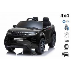 Elektroauto für Kinder Range Rover EVOQUE, Einsitzer, schwarz, Kunstledersitz, MP3-Player mit USB-Eingang, 4x4-Antrieb, 12V10Ah-Batterie, EVA-Räder, Hinterradaufhängung, Schlüsselstart, 2,4-GHz-Bluetooth-Fernbedienung, lizenziert