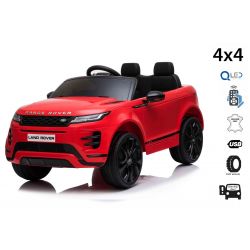 Elektroauto für Kinder Range Rover EVOQUE, Einsitzer, rot, Kunstledersitz, MP3-Player mit USB-Eingang, 4x4-Antrieb, 12V10Ah-Batterie, EVA-Räder, Hinterradaufhängung, Schlüsselstart, 2,4-GHz-Bluetooth-Fernbedienung, lizenziert