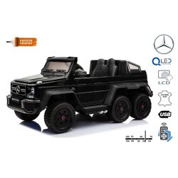 Elektro-Spielzeugauto Mercedes-Benz G63 6X6, LCD-Bildschirm, Bodenleuchten, 2,4 GHz, 12V/14AH, Abnehmbare Batterie, 4 X MOTOR, Fernbedienung, Doppelsofa, EVA Räder, Servomotor, Zwei Pedale, schwarz Lackiert, Einsitzer