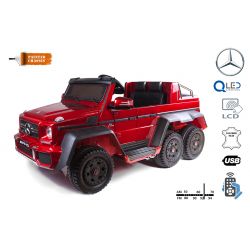 Elektro-Spielzeugauto Mercedes-Benz G63 6X6, LCD-Bildschirm, Bodenleuchten, 2,4 GHz, 12V/14AH, Abnehmbare Batterie, 4 X MOTOR, Fernbedienung, Doppelsofa, EVA Räder, Servomotor, Zwei Pedale, Rot Lackiert, Einsitzer