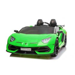 Elektroauto für Kinder Lamborghini Aventador 12V für zwei Benutzer, grün, vertikal öffnende Türen, 2 x 12V Motor, 12V Batterie, 2,4 GHz Fernbedienung, weiche EVA-Räder, Federung, Sanftanlauf, MP3-Player mit USB, Original lizenziert