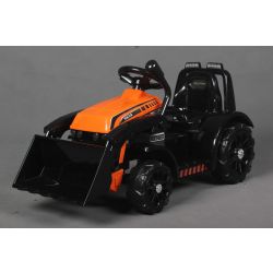 Elektrischer Traktor FARMER mit Frontlader, orange, Heckantrieb, 6V Batterie, Kunststoffräder, breiter Sitz, 20W Motor, Einsitzer, Lenkradsteuerung, LED-Beleuchtung