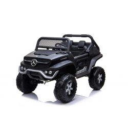 Elektro-Aufsitz-Spielzeugauto Mercedes-Benz UNIMOG - Schwarz, 2,4-GHz-Fernbedienung, 4x4, Zweisitzer, Federung, Startknopf, weiche EVA-Räder, USB, Bluetooth