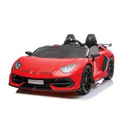 Elektroauto für Kinder Lamborghini Aventador 12V für zwei Benutzer, rot, vertikal öffnende Türen, 2 x 12V Motor, 12V Batterie, 2,4 GHz Fernbedienung, weiche EVA-Räder, Federung, Sanftanlauf, MP3-Player mit USB, Original lizenziert 