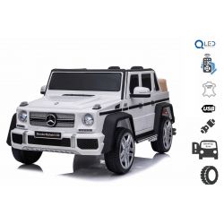 Elektroauto für Kinder Mercedes G650 MAYBACH, Weiss, Originallizenz, 12 V batteriebetrieben, Türen öffnen, 2 x 25 W Motor, 2,4 GHz Fernbedienung, weiche EVA-Räder, Federung, Sanftanlauf, MP3-Player mit USB / SD-Eingang