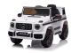 Elektroauto kinder Mercedes G Neu, Weiß, Originallizenz, Batteriebetrieben, Türen öffnen, Einzelsitz, 2x Motor, 12 V Batterie, 2,4 GHz Fernbedienung, Hinterradfederung, Sanfter Start