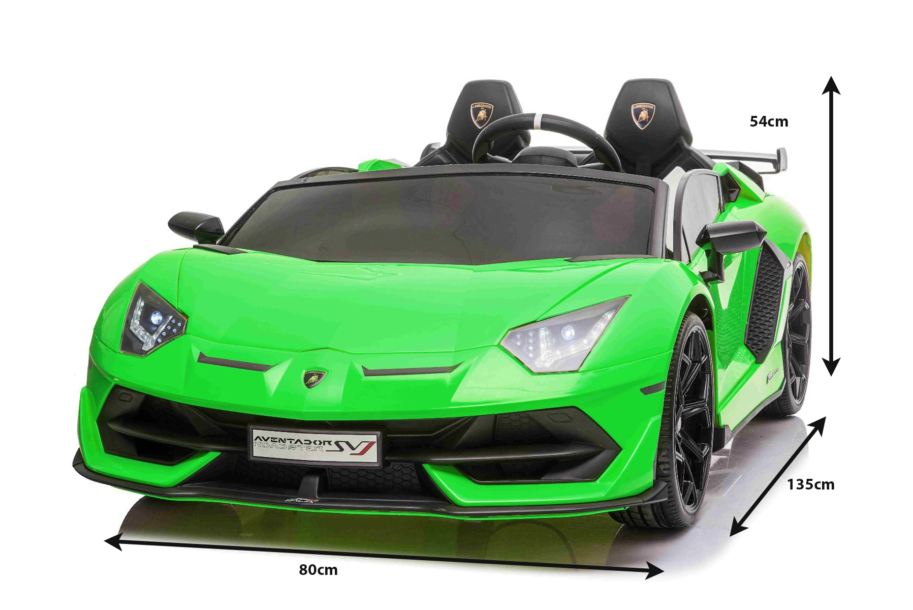 Elektroauto für Kinder Lamborghini Aventador 12V für zwei Benutzer, grün,  vertikal öffnende Türen, 2 x 12V Motor, 12V Batterie, 2,4 GHz  Fernbedienung, weiche EVA-Räder, Federung, Sanftanlauf, MP3-Player mit USB,  Original lizenziert
