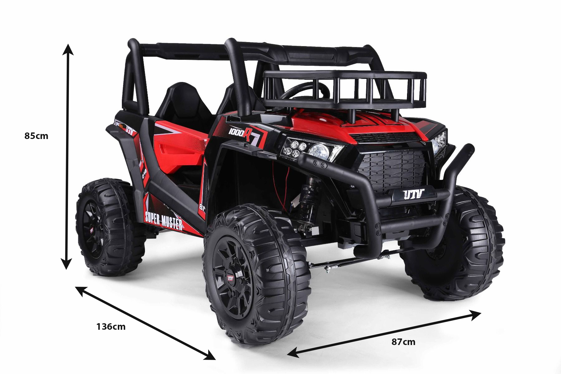 RIRICAR Elektroauto für kinder 24V UTV, rot, kinder elektroauto 2 sitzer  mit 2,4 GHz Ferbedienung, 2 x 200 W Motor, Eva-Räder, gepolsterter Sitz,  USB, SD-Karte, elektrofahrzeug kinder ab 3-8 jahre